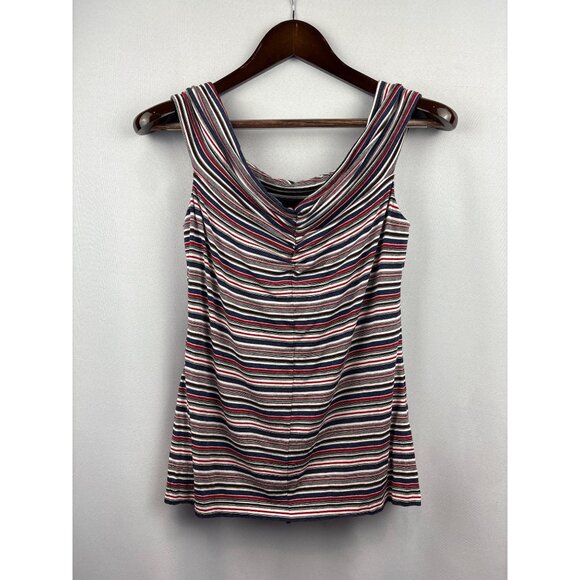 Women’s Bailey/44 Large Off the Shoulder Red, White, Blue, & Black Striped Shirt - Picture 1 of 5